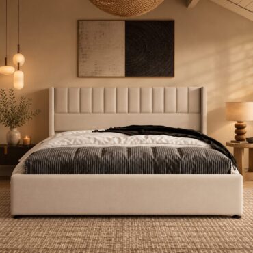 Esbjerg Elegant Bed 160x200 cm with Storage – Beige Linen
