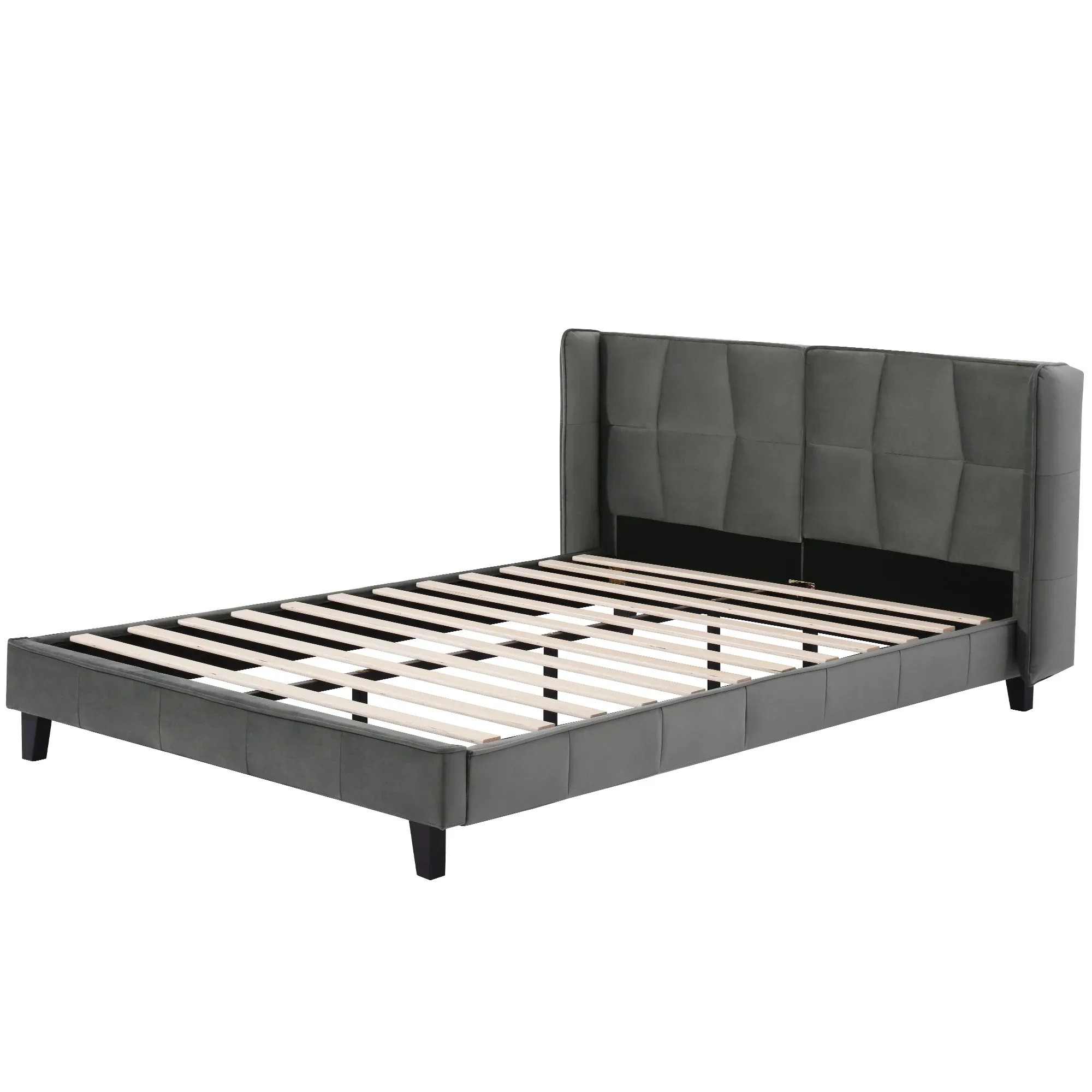 Herning Double Bed 180x200 cm – Grey Velvet with Padded Headboard - Image 7