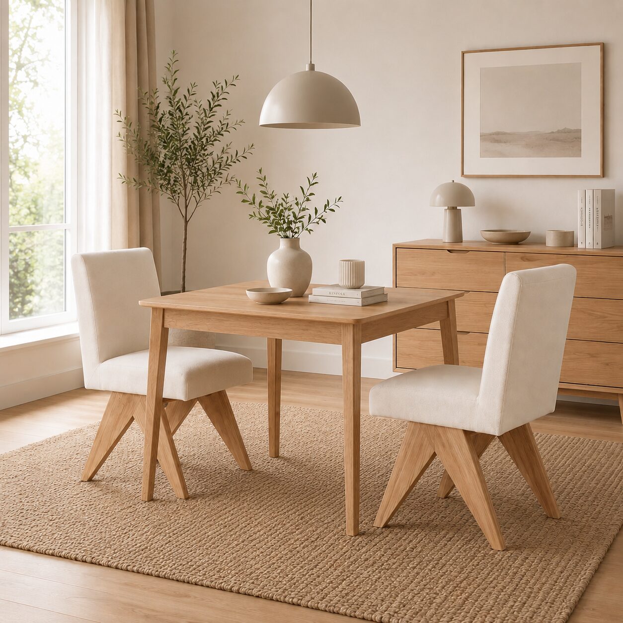 Skanör Dining Chairs, Beige Chenille with Solid Wooden Legs - Set of 2 - Image 3