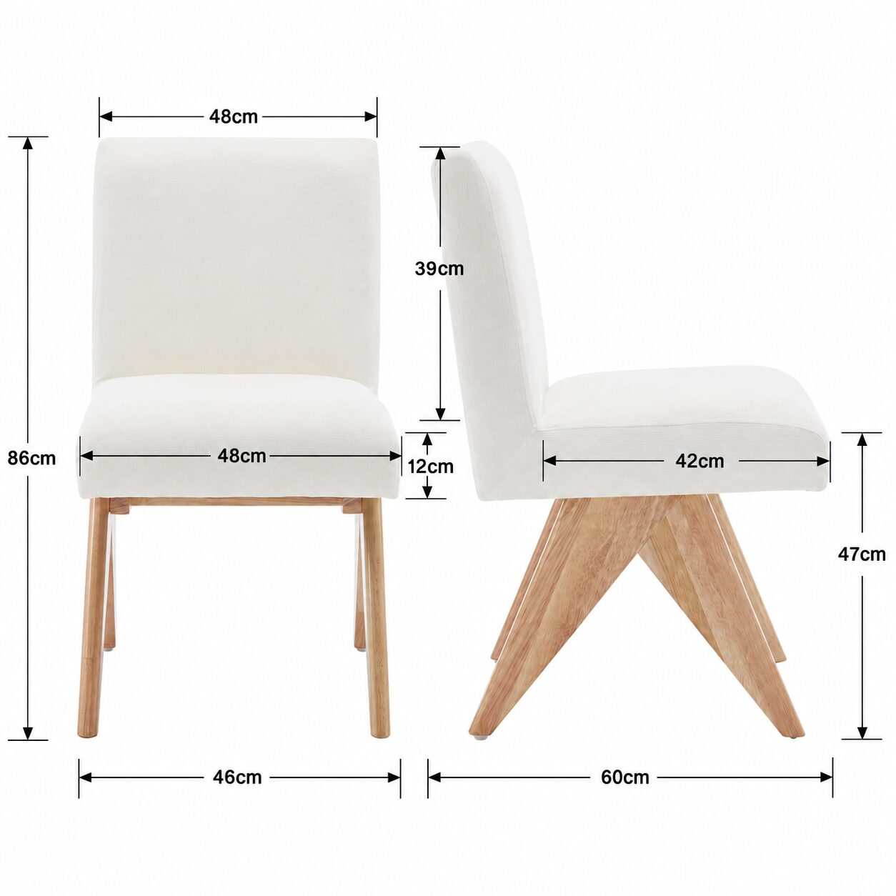Skanör Dining Chairs, Beige Chenille with Solid Wooden Legs - Set of 2 - Image 5