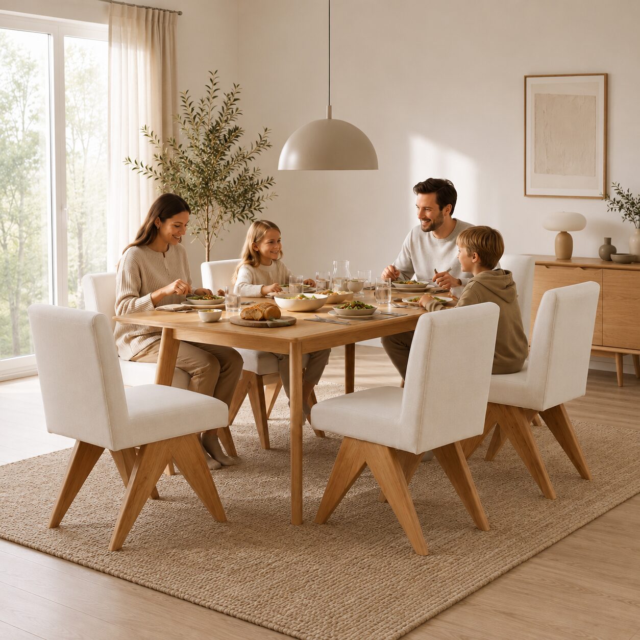 Skanör Dining Chairs, Beige Chenille with Solid Wooden Legs - Set of 2 - Image 2