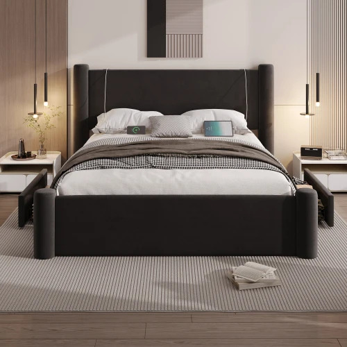 Roskilde Bed 160x200 cm with Storage – Black Velvet