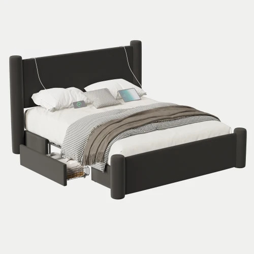 Roskilde Bed 160x200 cm with Storage – Black Velvet - Image 5