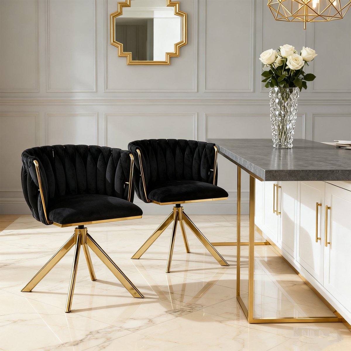 Kungsbacka Zwart en Goud – 180° Draaistoel in Luxe Velours