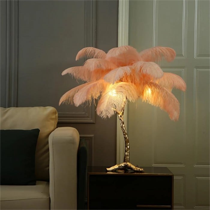 Amèlie Table Lamp – Ostrich Feather Lamp with Copper Base - Afbeelding 4