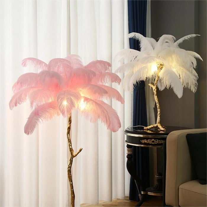 Amèlie Table Lamp – Ostrich Feather Lamp with Copper Base - Afbeelding 2