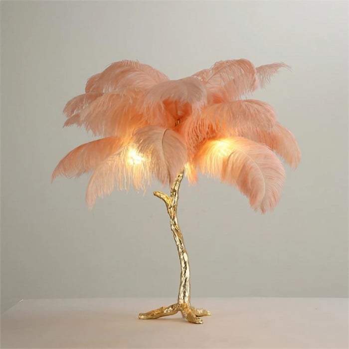 Amèlie Table Lamp – Ostrich Feather Lamp with Copper Base - Afbeelding 5