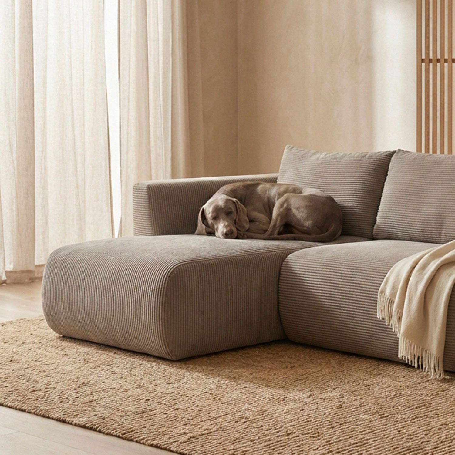 Arendal Corner Sofa – Left Facing – 4 Seater – Light Taupe Corduroy - Afbeelding 3