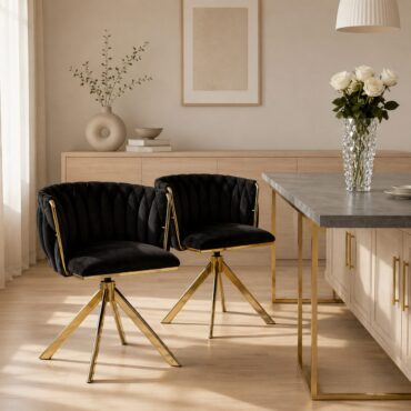 Kungsbacka Black and Gold – 180° Swivel Dining Chair in Luxurious Velvet