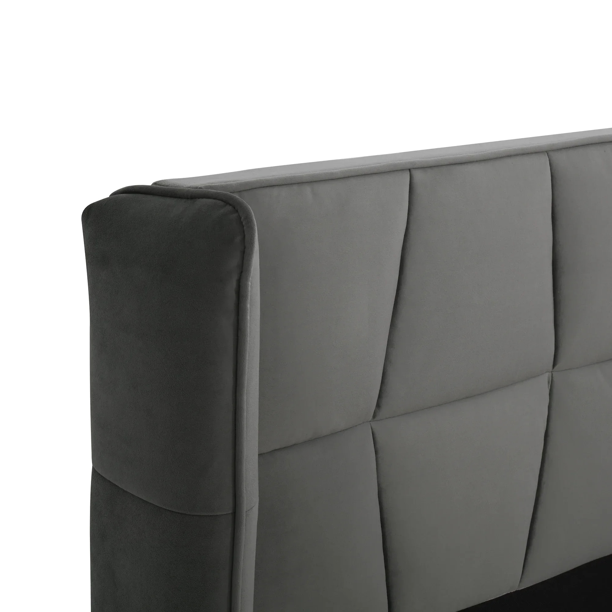 Herning Tweepersoonsbed 180x200 cm – Grijs Velours met Verhoogde Rugleuning - Afbeelding 3