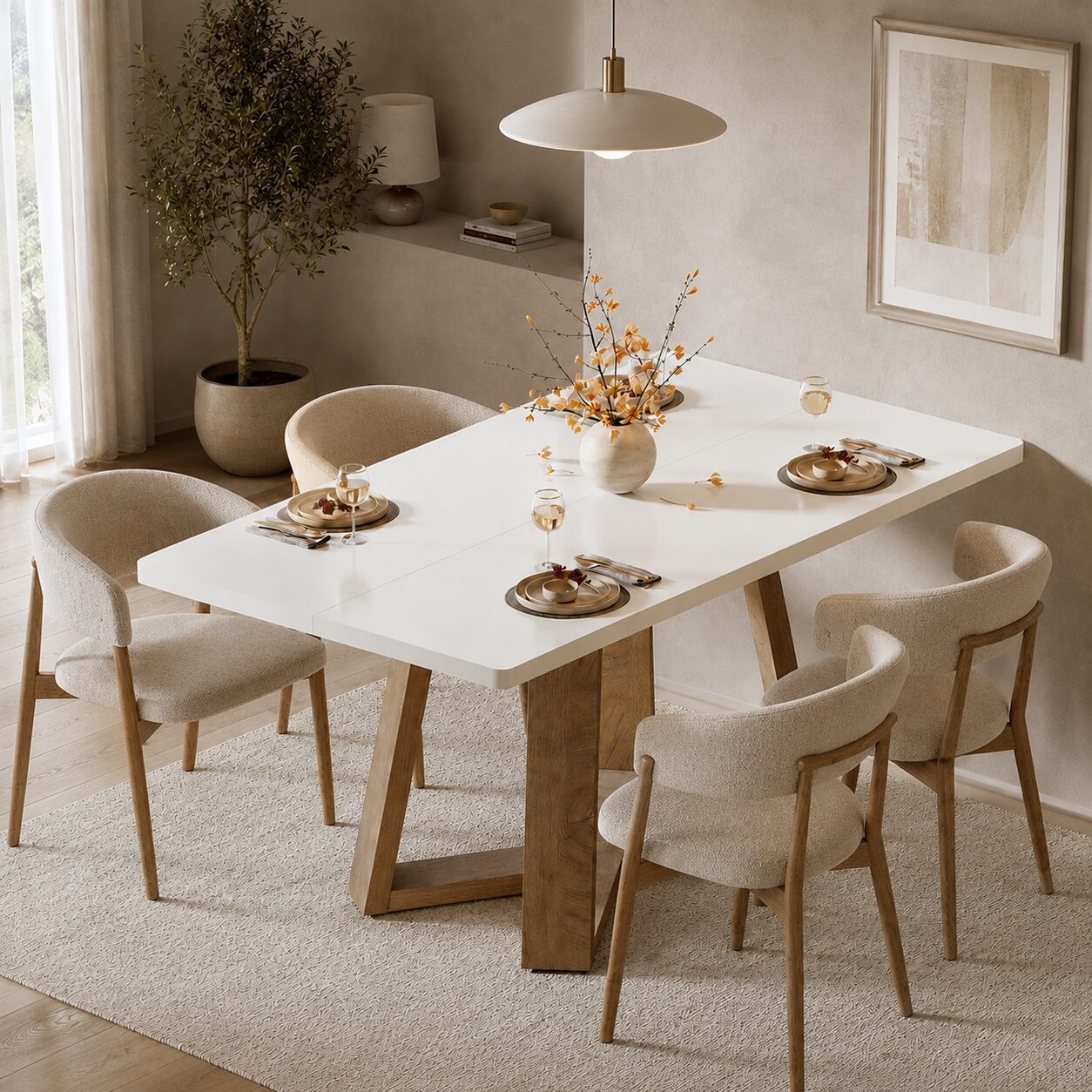 Linköping Dining Table – White & Natural Wood - Image 3