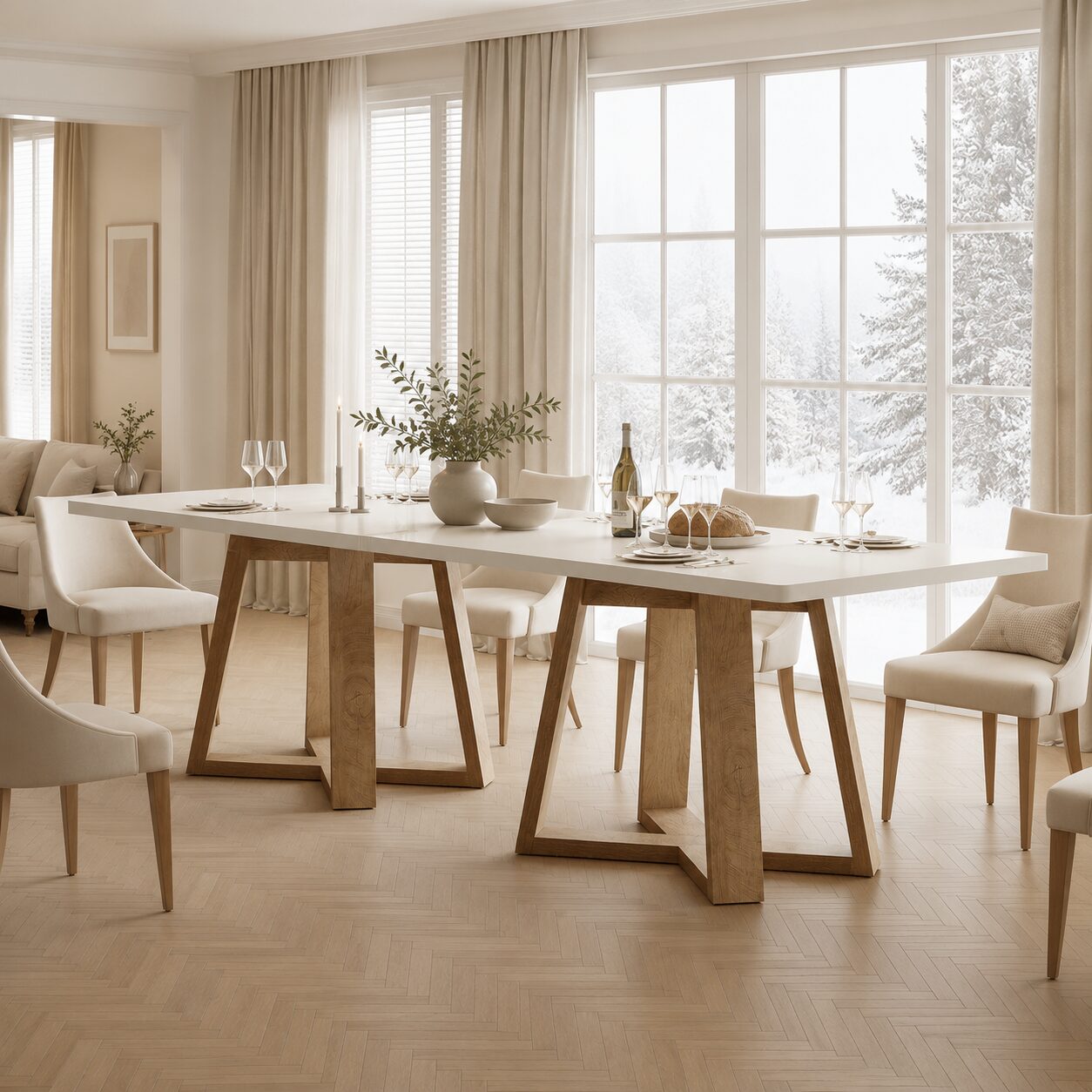 Linköping Dining Table – White & Natural Wood - Image 2