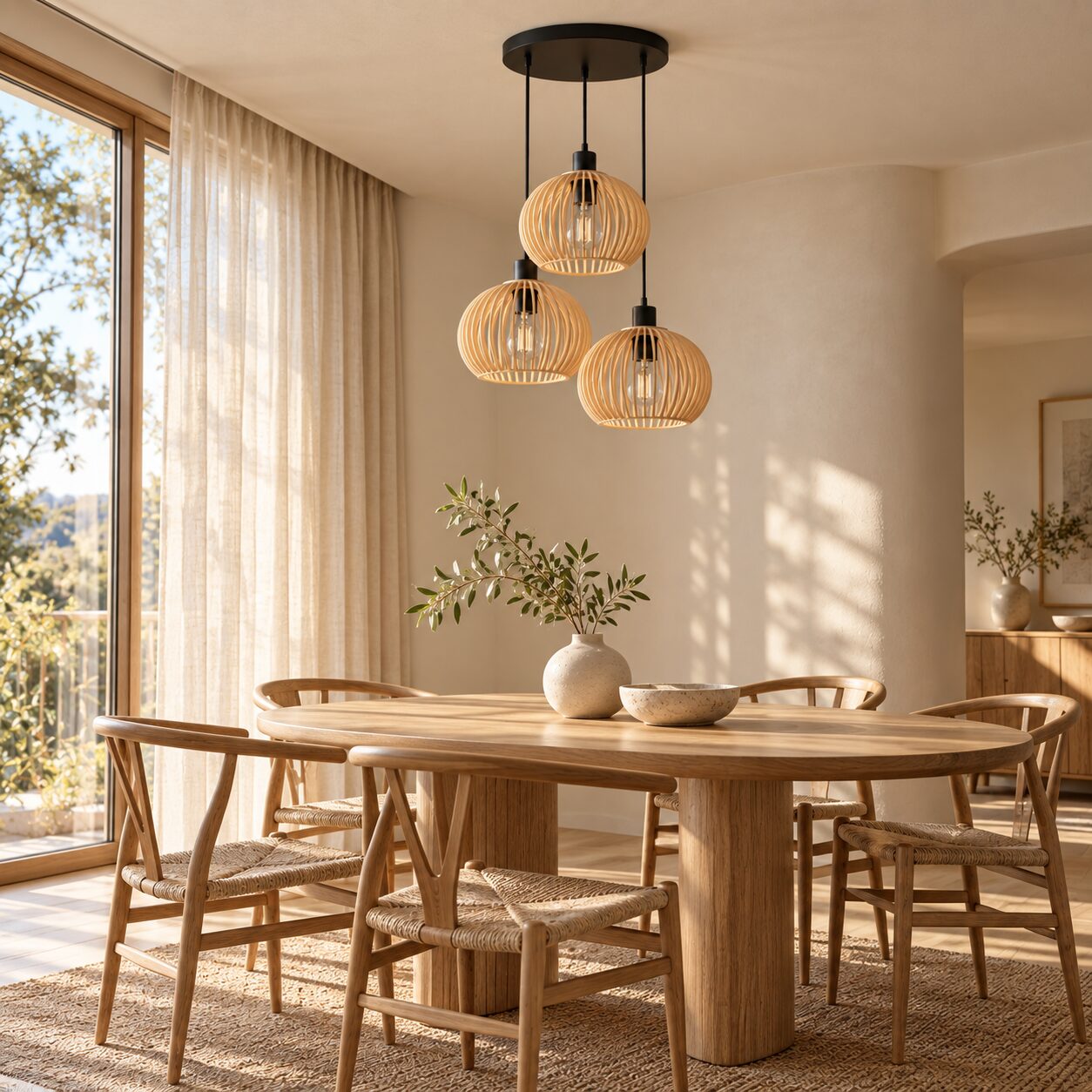Arboga Wooden Triple Pendant Lamp - Image 6