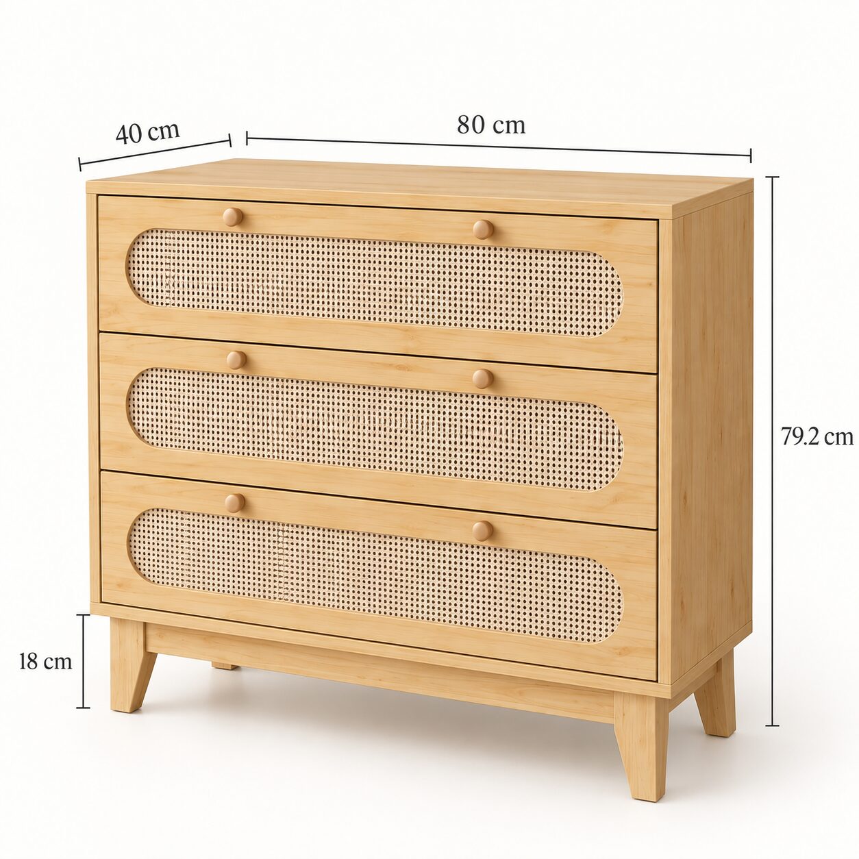 Alingsås 3-Drawer Dresser – Scandinavian Rattan Design - Image 8