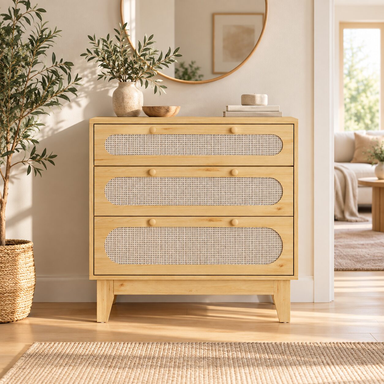 Alingsås 3-Drawer Dresser – Scandinavian Rattan Design - Image 3