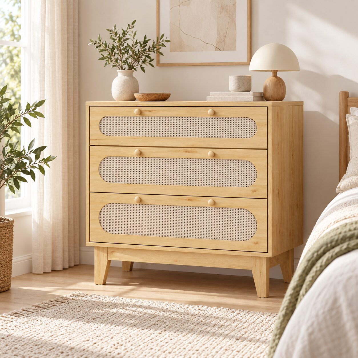 Alingsås 3-Drawer Dresser – Scandinavian Rattan Design - Image 4