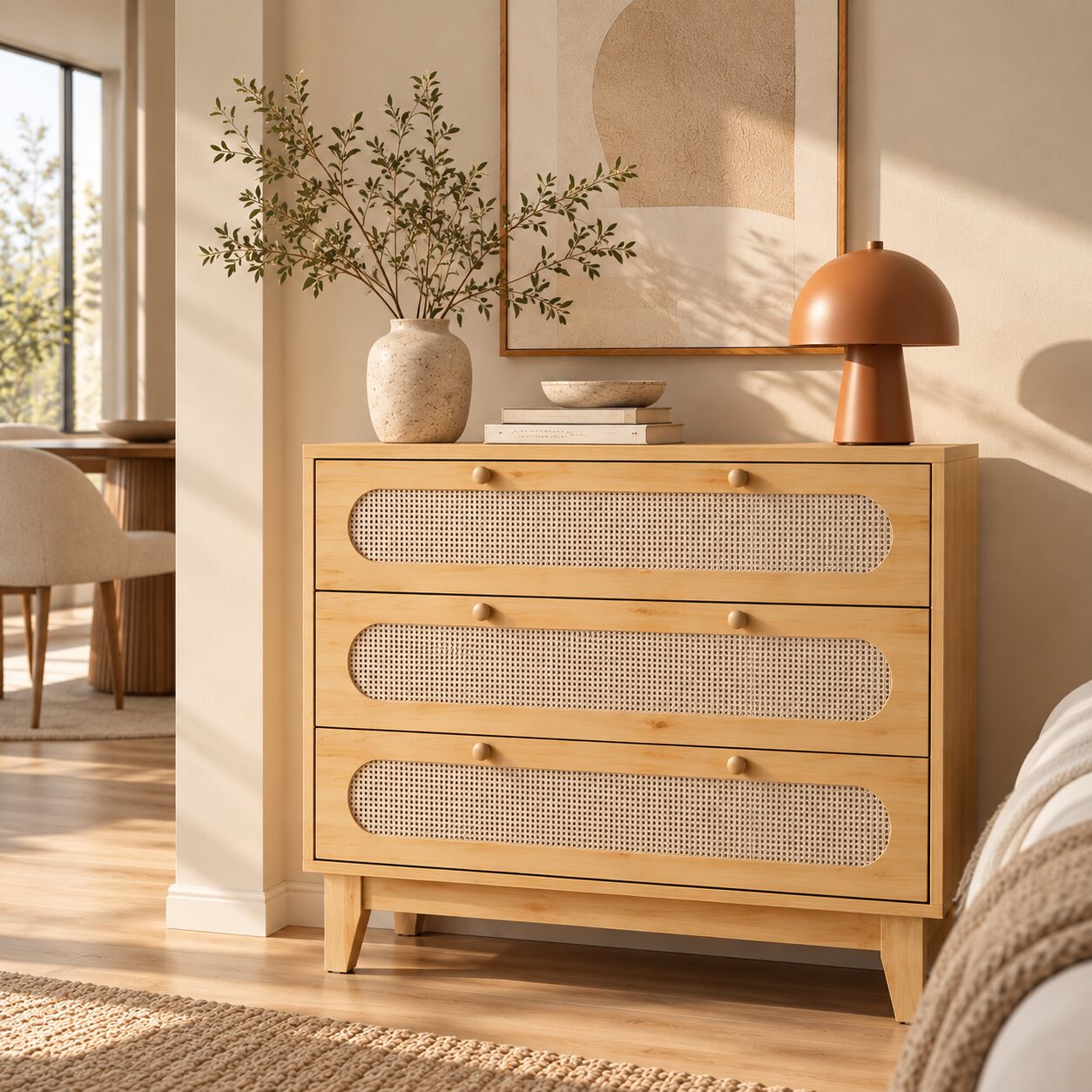 Alingsås 3-Drawer Dresser – Scandinavian Rattan Design - Image 2
