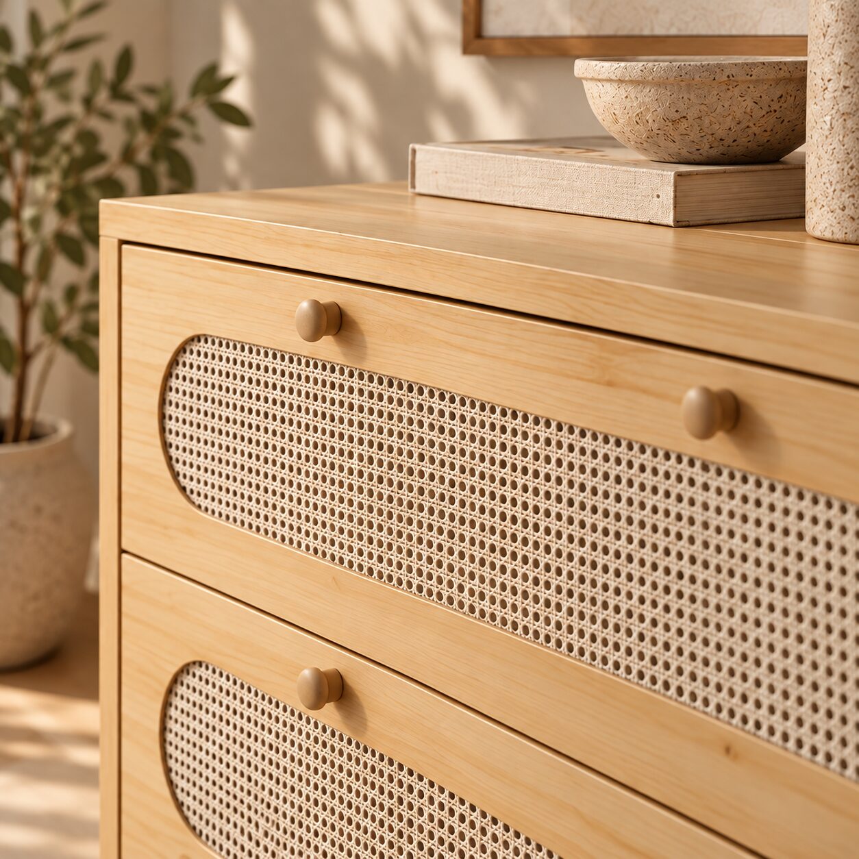 Alingsås 3-Drawer Dresser – Scandinavian Rattan Design - Image 6