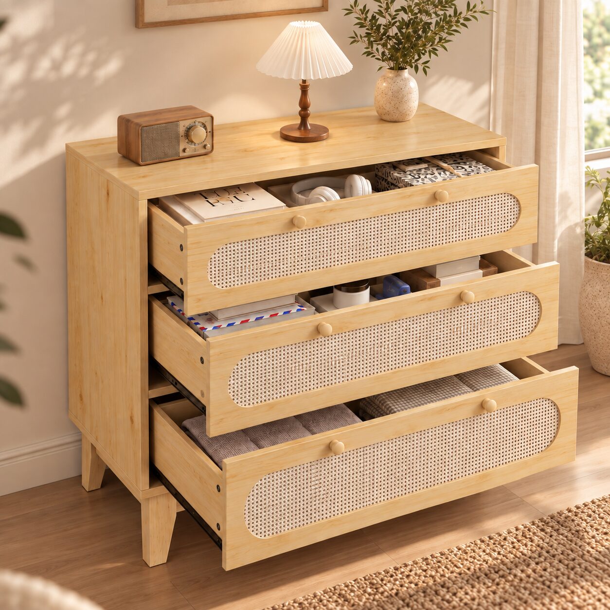 Alingsås 3-Drawer Dresser – Scandinavian Rattan Design - Image 5