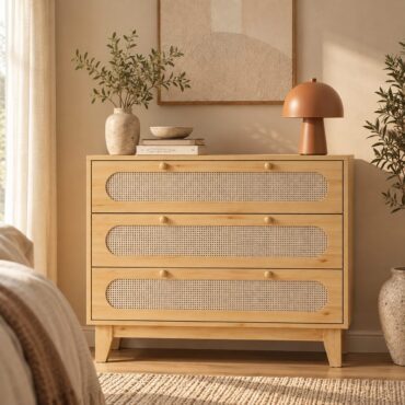 Alingsås 3-Drawer Dresser – Scandinavian Rattan Design