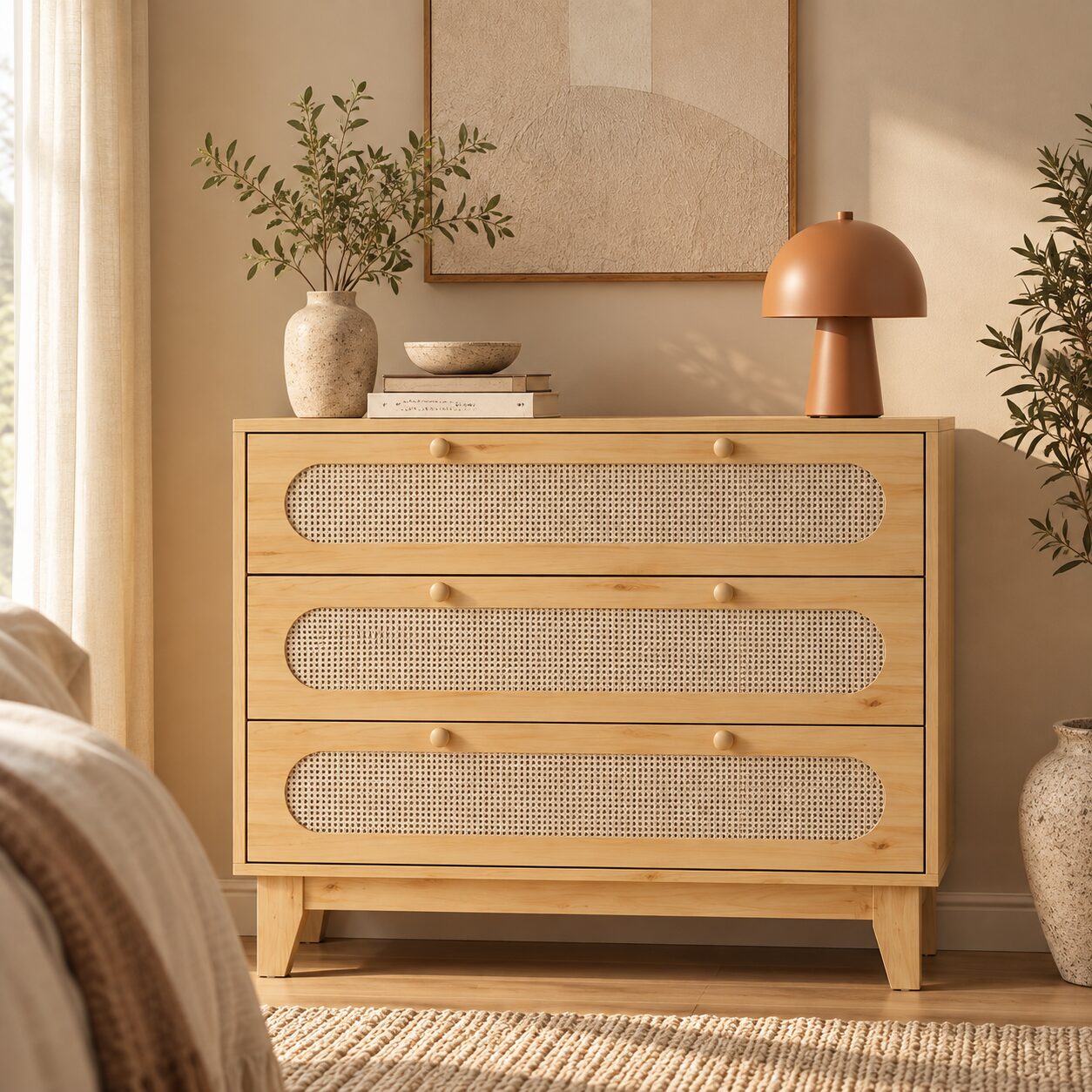 Alingsås 3-Drawer Dresser – Scandinavian Rattan Design