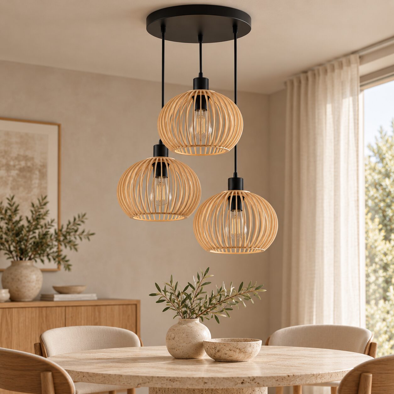 Arboga Wooden Triple Pendant Lamp