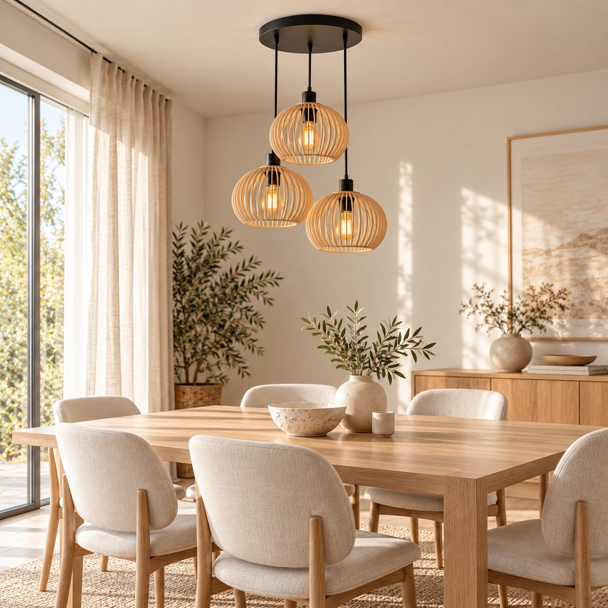 Arboga Wooden Triple Pendant Lamp - Image 3