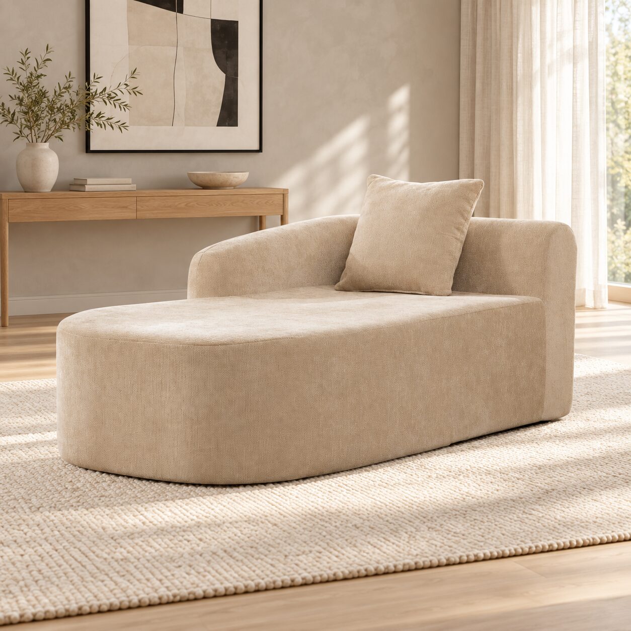 Viborg Beige Chenille Chaise Lounge Sofa - Image 2