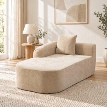 Viborg Beige Chenille Chaise Lounge Sofa