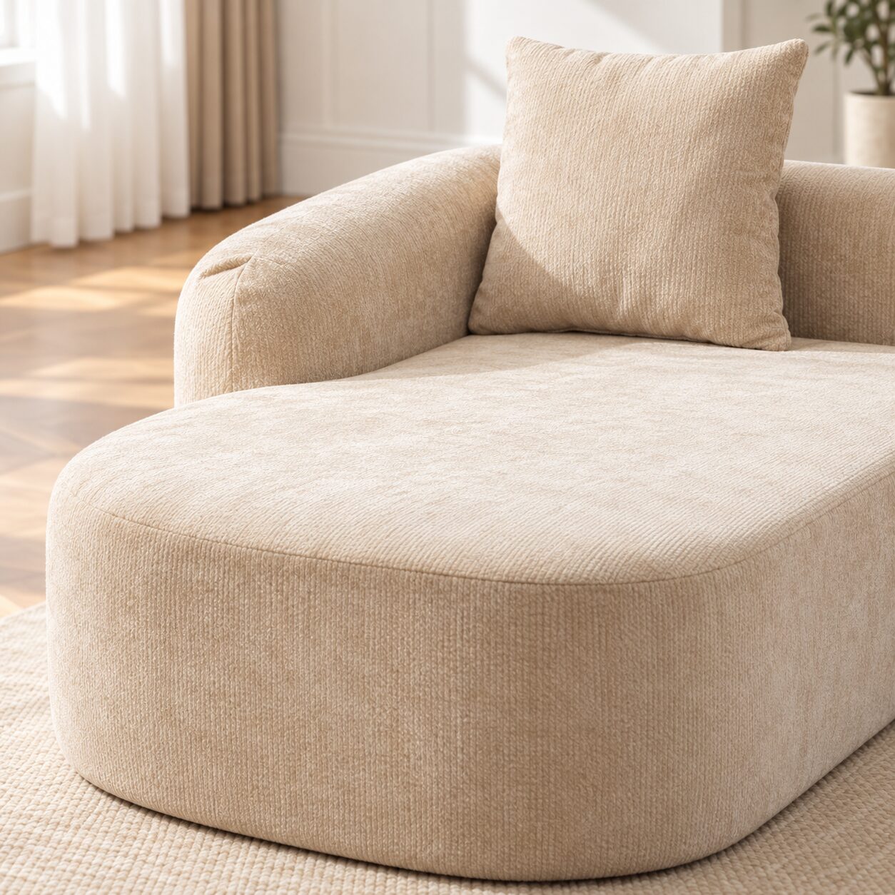 Viborg Beige Chenille Chaise Lounge Sofa - Image 3
