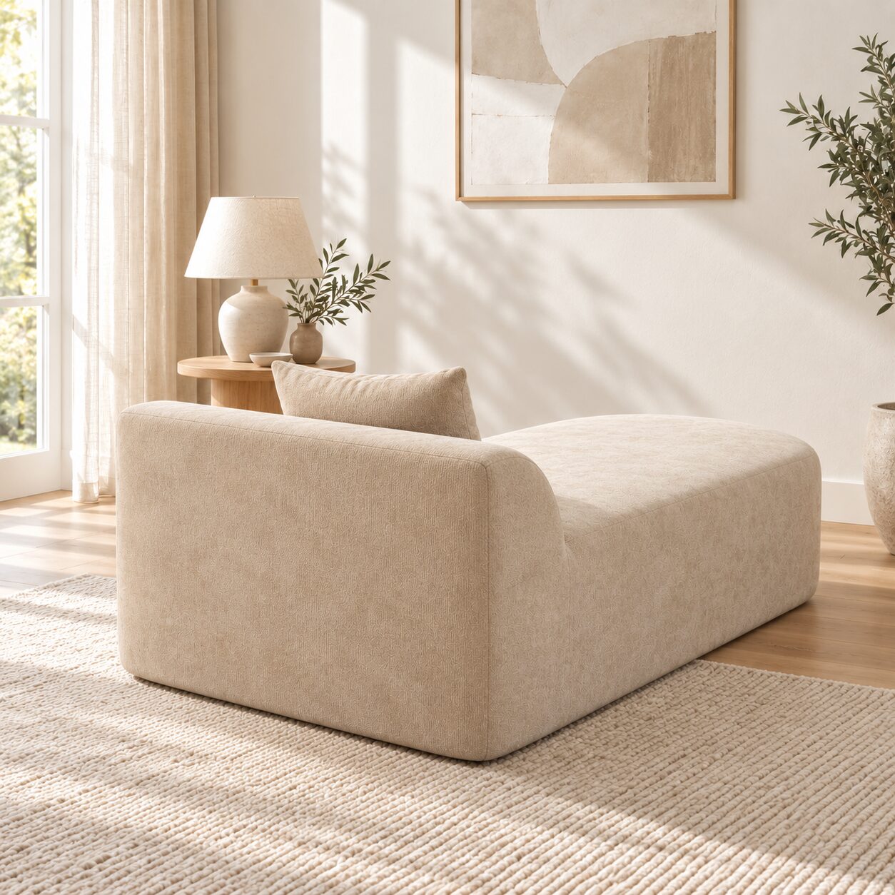 Viborg Beige Chenille Chaise Lounge Sofa - Image 6