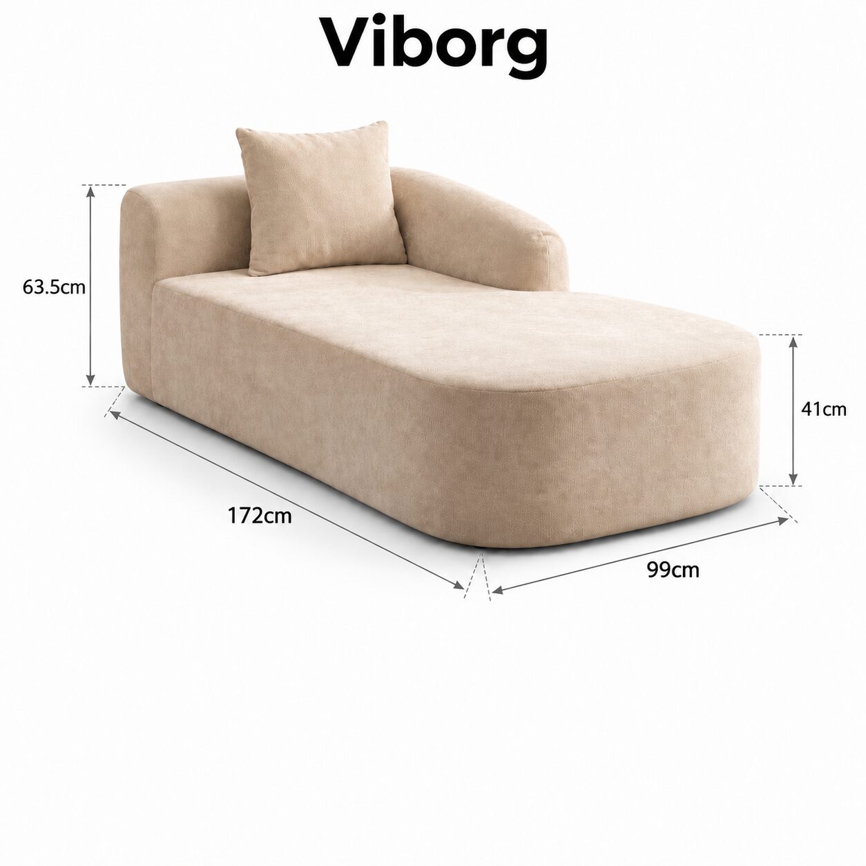 Viborg Beige Chenille Chaise Lounge Sofa - Image 7