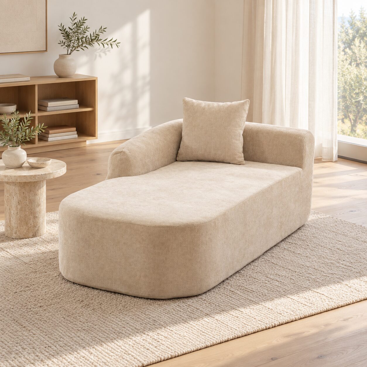 Viborg Beige Chenille Chaise Lounge Sofa - Image 5